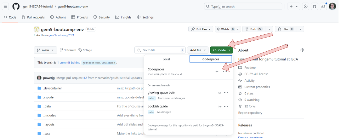 启动 codespace 的截图