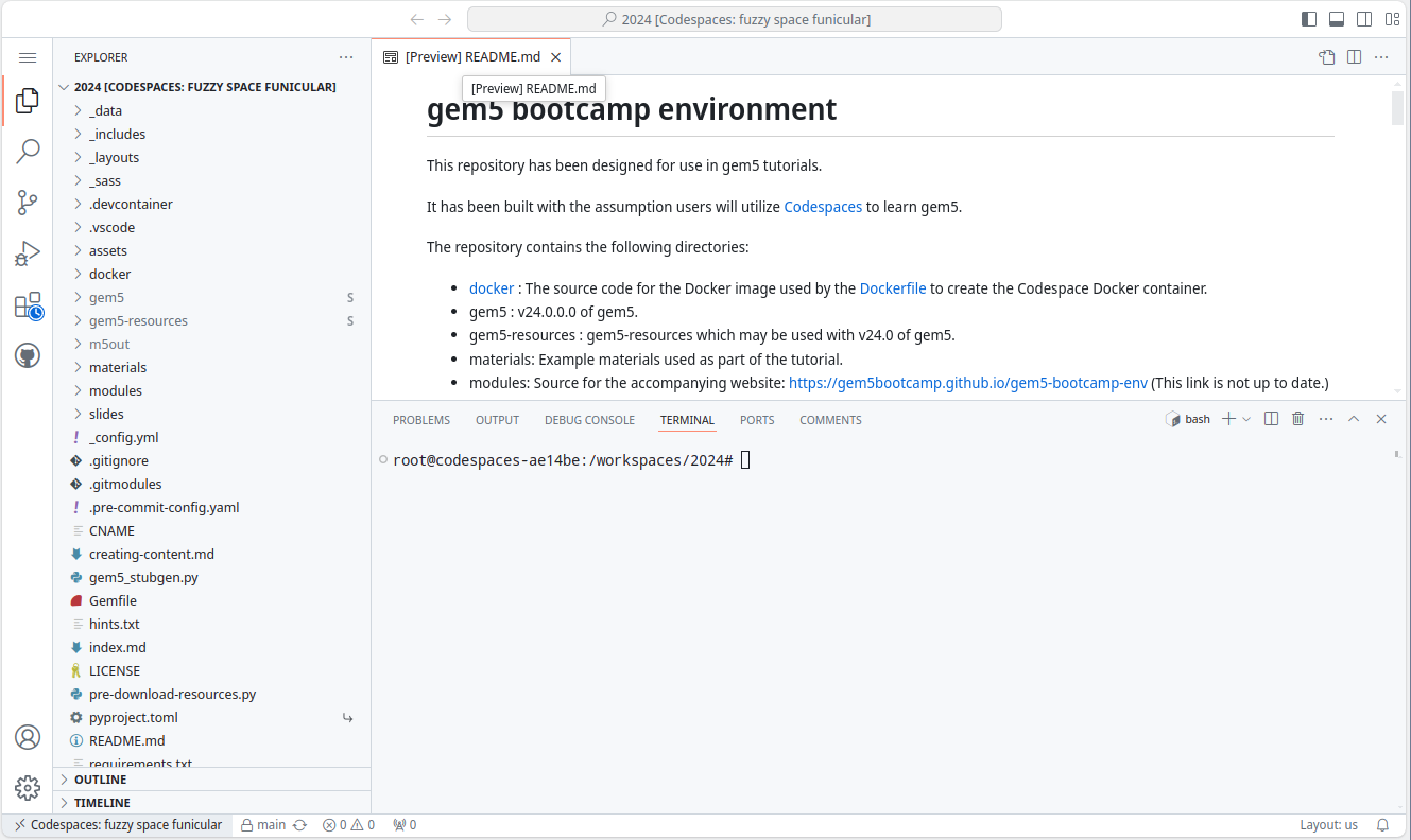 codespace 已加载并准备使用的截图 width:1100px